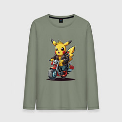 Мужской лонгслив Пикачу на ретро мотоцикле