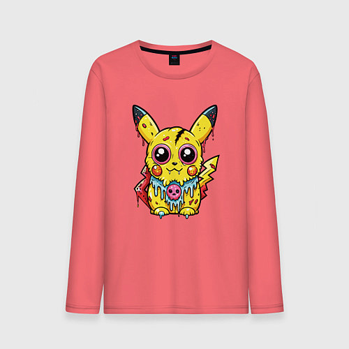 Мужской лонгслив Пикачу треснутый зомби / Коралловый – фото 1