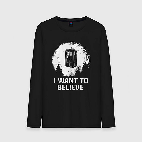 Мужской лонгслив Хочу верить в тардис / Черный – фото 1