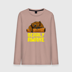 Лонгслив хлопковый мужской Bearly awake, цвет: пыльно-розовый