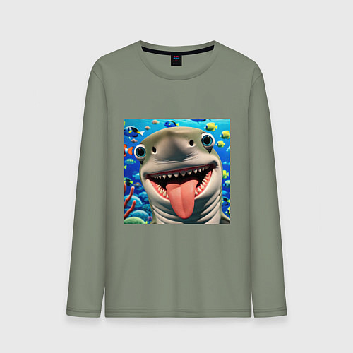 Мужской лонгслив Веселая акула с высунутым языком в океане / Авокадо – фото 1