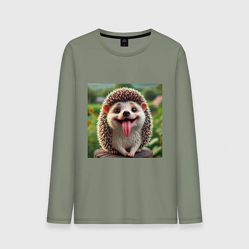 Мужской лонгслив Милый ежик с высунутым языком / Авокадо – фото 1