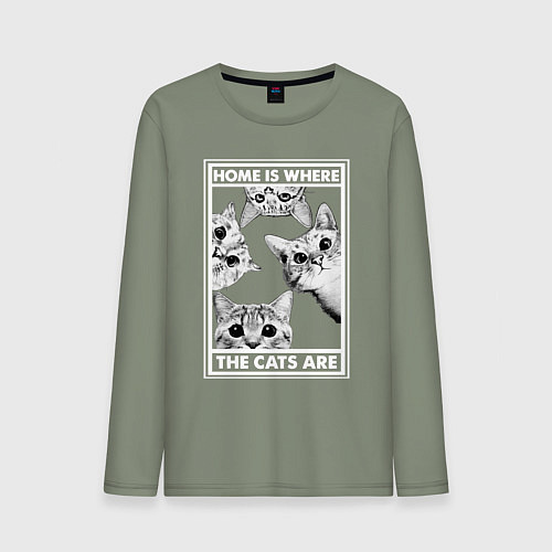 Мужской лонгслив Home is where the cats are / Авокадо – фото 1