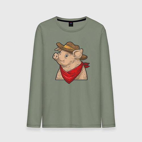Мужской лонгслив Свинка ковбой / Авокадо – фото 1
