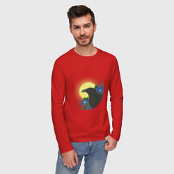 Лонгслив хлопковый мужской Чёрный ворон на ветке под луной, цвет: красный — фото 2