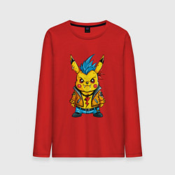 Мужской лонгслив Злой Пикачу панк с голубым ирокезом