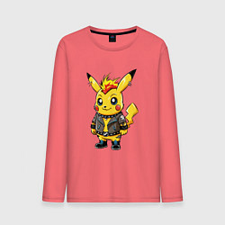 Мужской лонгслив Пикачу панк с ирокезом и в косухе