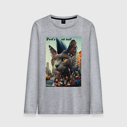 Лонгслив хлопковый мужской Уличный кот панк музыкант - нейросеть, цвет: меланж