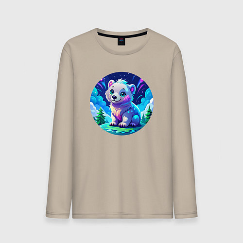 Мужской лонгслив Белый медвежонок в Арктике / Миндальный – фото 1