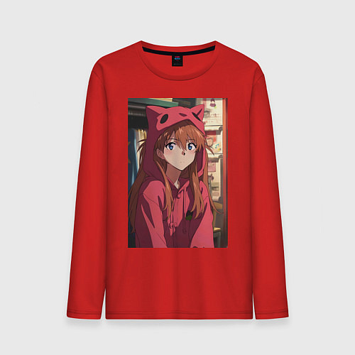 Мужской лонгслив Евангелион Аска Лэнгли Сорью кошка / Красный – фото 1