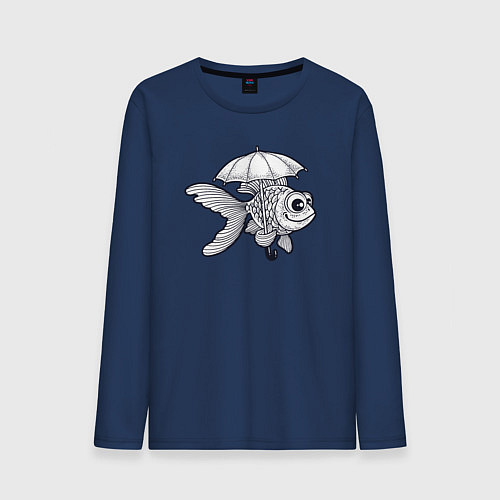 Мужской лонгслив Рыбка под зонтом / Тёмно-синий – фото 1