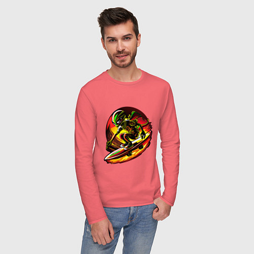Мужской лонгслив Космический скейтер / Коралловый – фото 3
