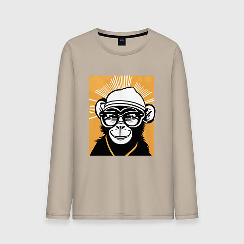 Мужской лонгслив Обезьяна и очки / Миндальный – фото 1
