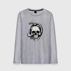 Лонгслив хлопковый мужской Череп со змеёй, цвет: меланж