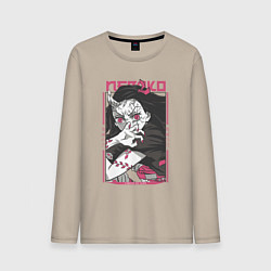 Лонгслив хлопковый мужской Клинок рассекающий демонов Незуко kimetsu no yaiba, цвет: миндальный