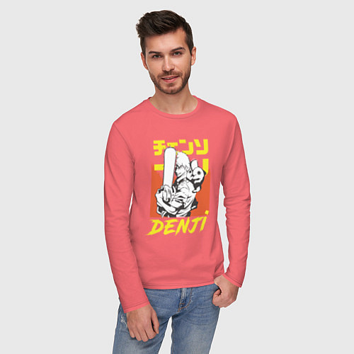Мужской лонгслив Человек-бензопила Денджи Почита демон собака / Коралловый – фото 3