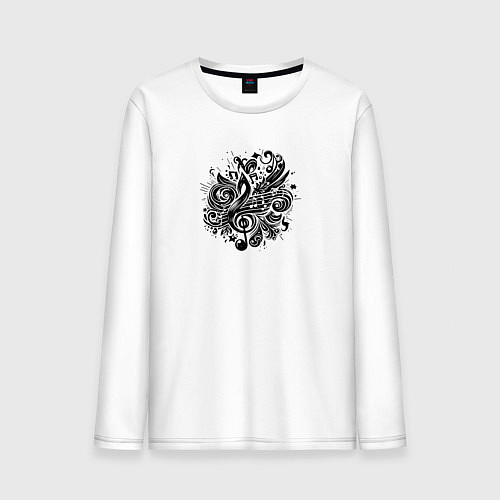 Мужской лонгслив Орнамент со скрипичным ключом тату стиль / Белый – фото 1