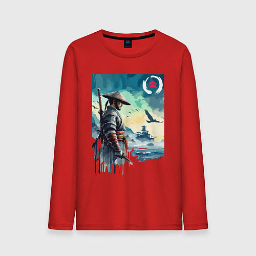 Мужской лонгслив Японский самурай - призрак Цусимы / Красный – фото 1