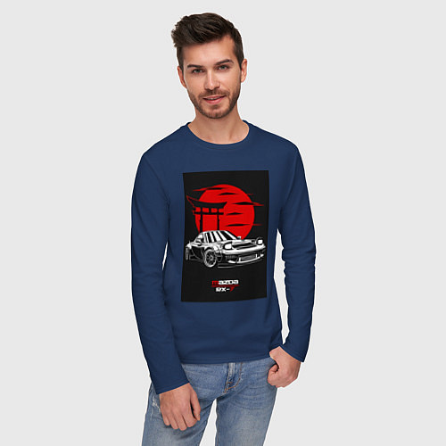Мужской лонгслив Mazda rx-7 jdm style / Тёмно-синий – фото 3