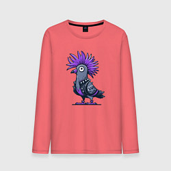 Лонгслив хлопковый мужской Мультяшный голубь панк с ирокезом, цвет: коралловый