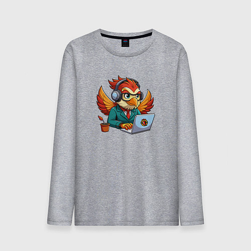 Мужской лонгслив Орел в костюме сидит за ноутбуком / Меланж – фото 1