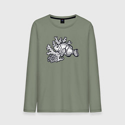 Лонгслив хлопковый мужской Рыбка и кораллы, цвет: авокадо