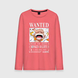 Лонгслив хлопковый мужской Monkey D Luffy - wanted, цвет: коралловый