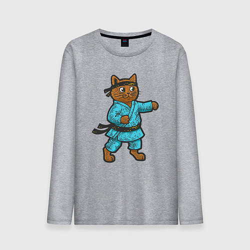 Мужской лонгслив Кот каратист / Меланж – фото 1