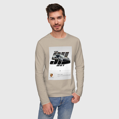 Мужской лонгслив Porsche 911 стильный автомобиль / Миндальный – фото 3
