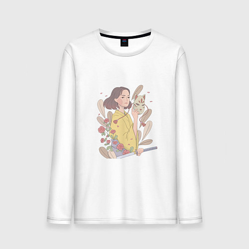 Мужской лонгслив Кицунэ / Белый – фото 1