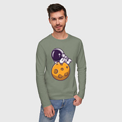 Лонгслив хлопковый мужской Отдых на Луне, цвет: авокадо — фото 2