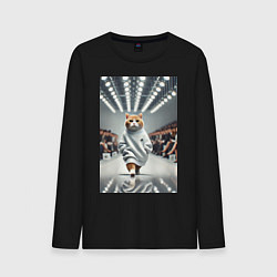 Лонгслив хлопковый мужской Крутой рыжий кот на модном показе животных, цвет: черный