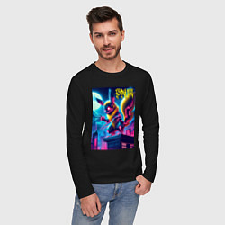 Лонгслив хлопковый мужской Ужасный Пикачу на крыше небоскрёба - хэллоуин, цвет: черный — фото 2