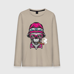 Лонгслив хлопковый мужской Череп в панаме, цвет: миндальный