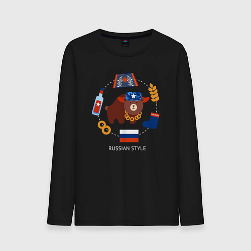 Мужской лонгслив Стереотипы о России с флагом / Черный – фото 1
