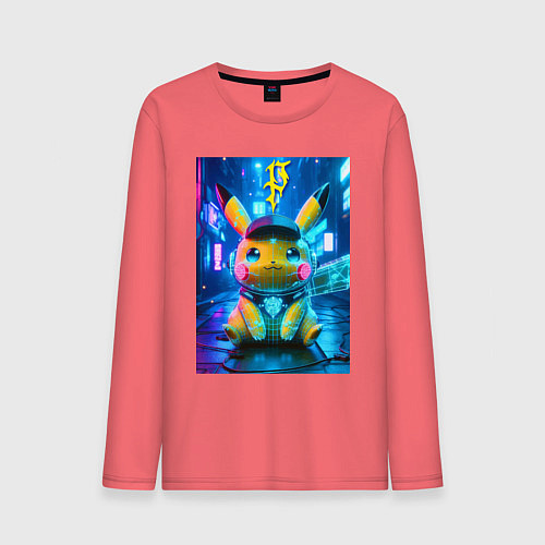 Мужской лонгслив Funny neon Pikachu под энергетическим барьером - a / Коралловый – фото 1