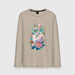 Мужской лонгслив Белый лебедь среди цветов