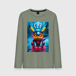 Мужской лонгслив Прикольный кибер Пикачу в шлеме - нейроарт