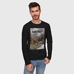 Лонгслив хлопковый мужской Dmitriy деревушка, цвет: черный — фото 2