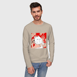 Лонгслив хлопковый мужской Измученный кот и руки, цвет: миндальный — фото 2