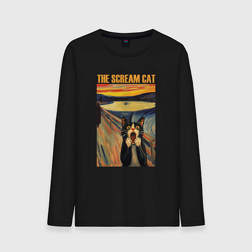 Мужской лонгслив The scream cat art / Черный – фото 1