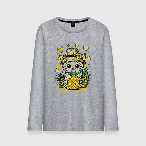 Мужской лонгслив Котик с ананасами / Меланж – фото 1