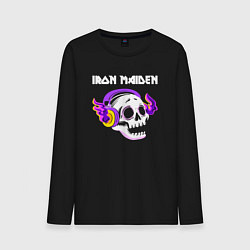 Лонгслив хлопковый мужской Iron Maiden - неоновый череп, цвет: черный
