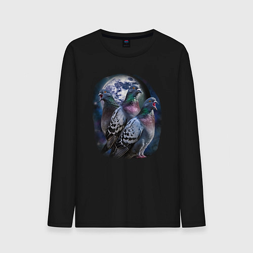 Мужской лонгслив Три голубя орущие на луну / Черный – фото 1