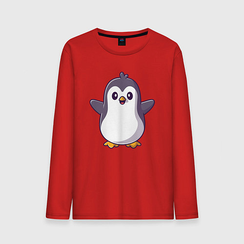 Мужской лонгслив Привет от пингвинёнка / Красный – фото 1