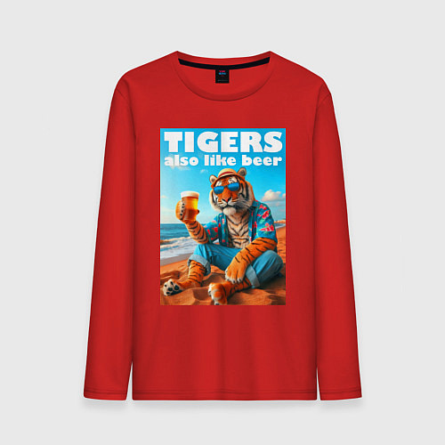 Мужской лонгслив Tigers also like beer - ai art fantasy / Красный – фото 1