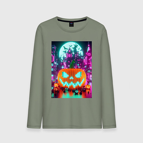 Мужской лонгслив Halloween and Minecraft - pumpkin / Авокадо – фото 1