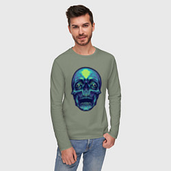 Лонгслив хлопковый мужской Skull mood, цвет: авокадо — фото 2