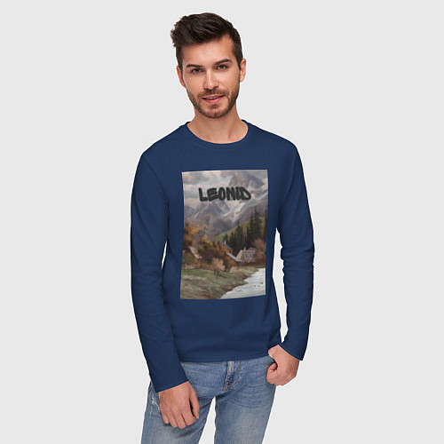 Мужской лонгслив Leonid деревушка / Тёмно-синий – фото 3