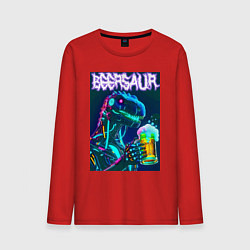 Лонгслив хлопковый мужской Neon cyber beersaur - neon glow fantasy, цвет: красный
